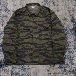 VTG Men's Tiger Stripe Camouflage Military Combat Four Pocket Field Jacket 2XL